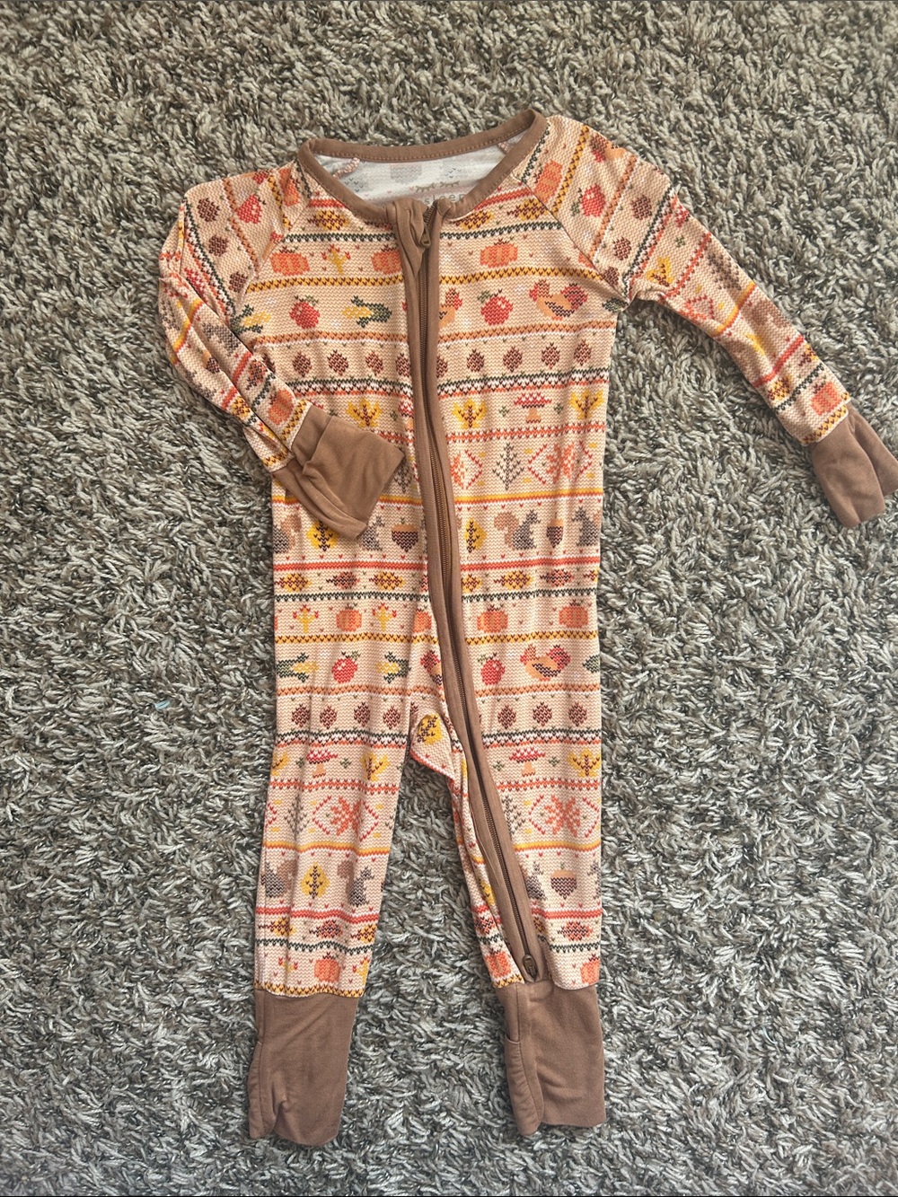 Little Sleepies Brown & Cream Autumn Print Footed Pajamas